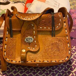Vintage hand tooled leather saddle purse